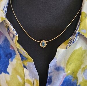 Stunning Oval Blue Topaz 14k Solid YG Slide Bracelet Charm / Pendant